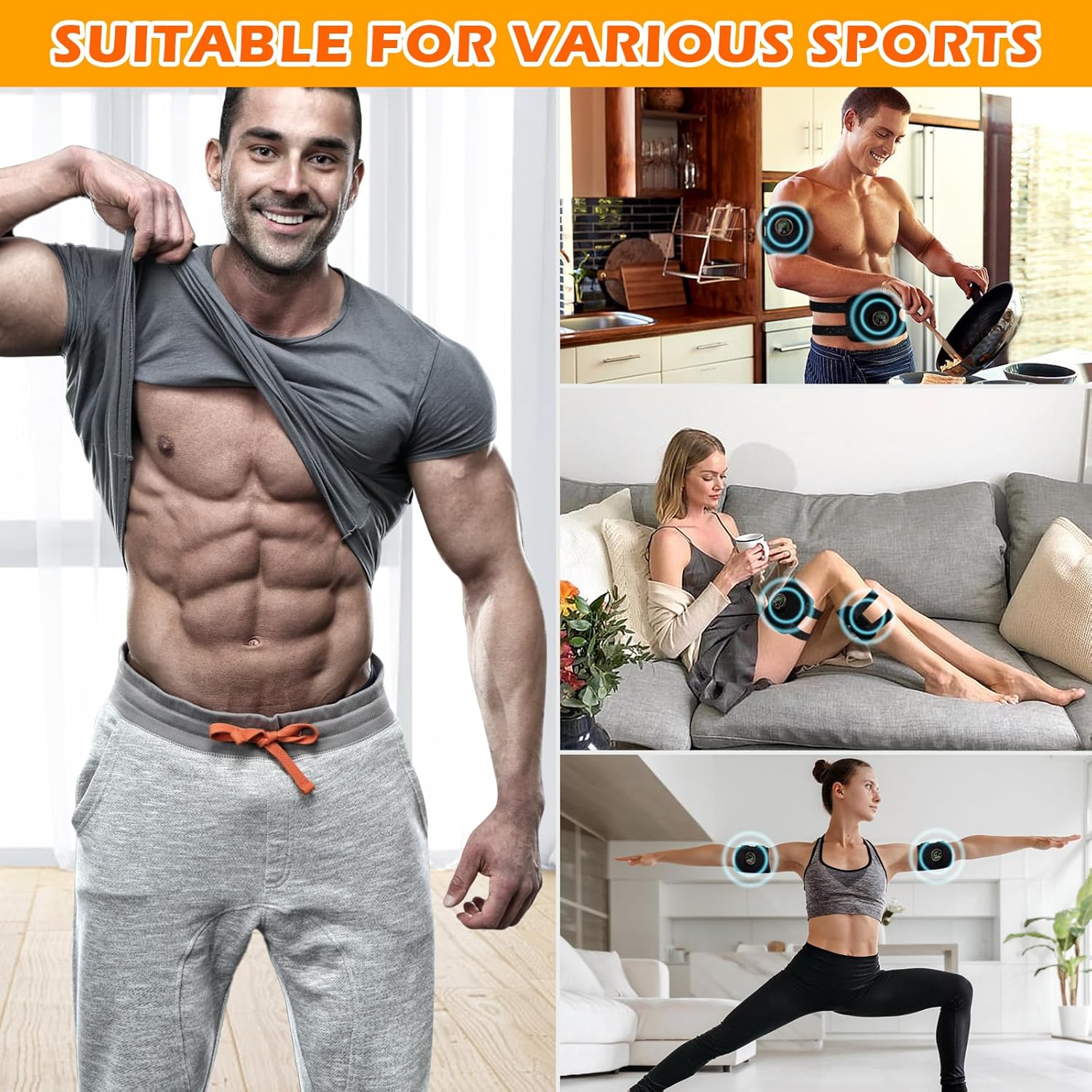 FDA Cleared ABS Stimulator Muscle Toner Flex Fitness Belt for Arm, Foot, and Waist - AB Machine for Abdominal Toning - EMS AB Electro Stimulators Body Exercise Equipment for Home and Office Workout