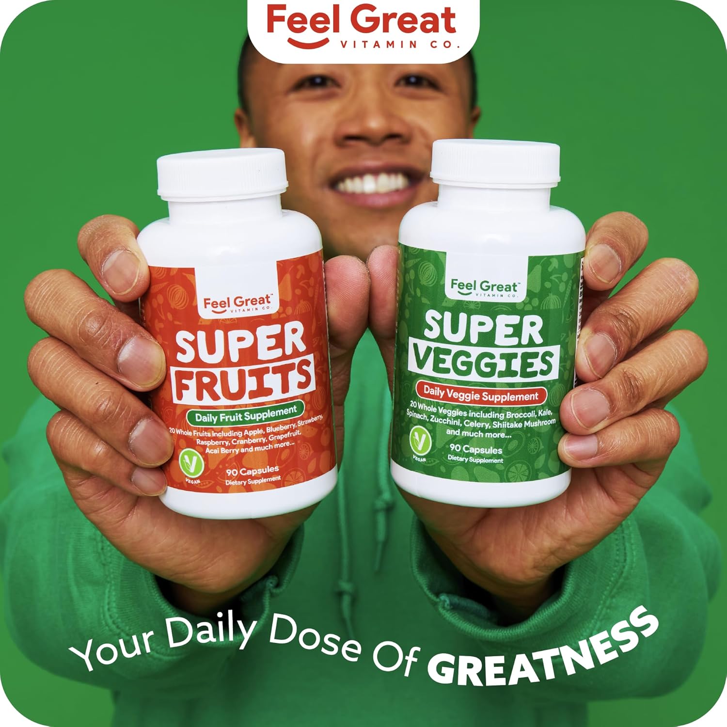 Feel Great Fruit and Vegetable Supplements - 20+ Super Reds & Greens for Natural Energy Support - Vegan Vitamins - 2 Pack of 90 Count Each - BoostGo Australia