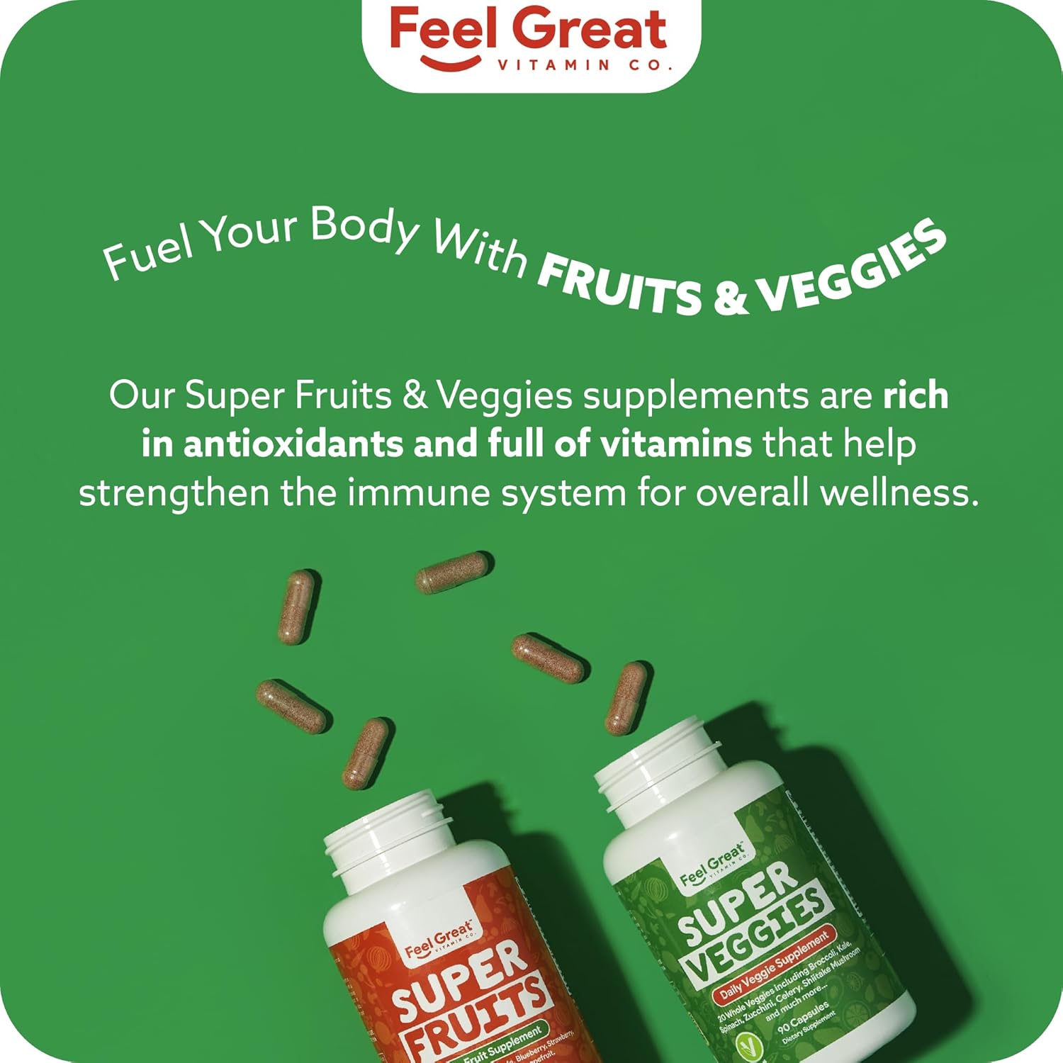 Feel Great Fruit and Vegetable Supplements - 20+ Super Reds & Greens for Natural Energy Support - Vegan Vitamins - 2 Pack of 90 Count Each - BoostGo Australia