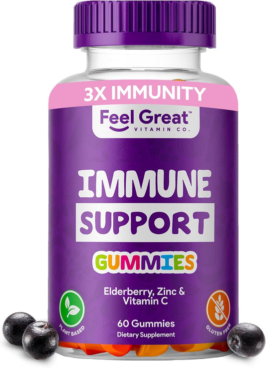 Feel Great Immunity Support Gummies with Elderberry, Zinc, and Vitamin C - 60 Gummies for Enhanced Health