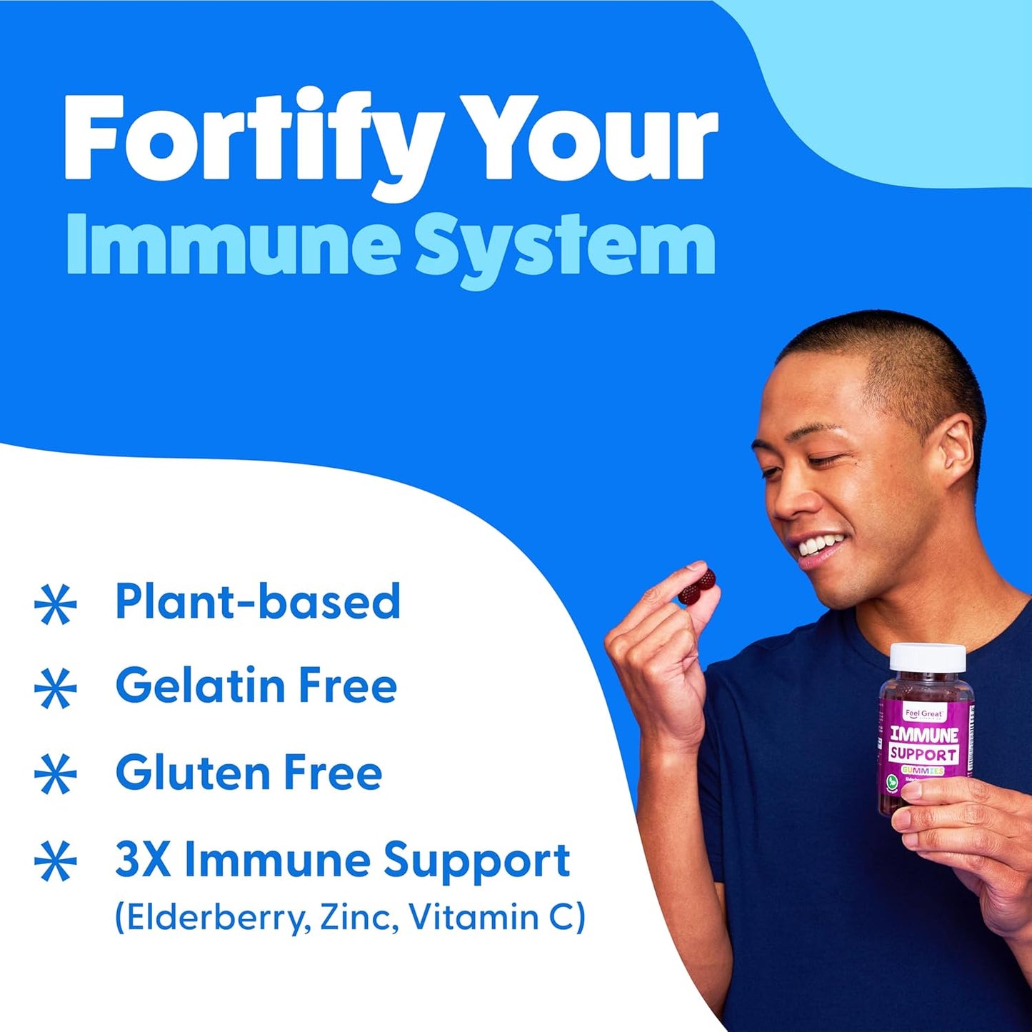 Feel Great Immunity Support Gummies with Elderberry, Zinc, and Vitamin C - 60 Gummies for Enhanced Health