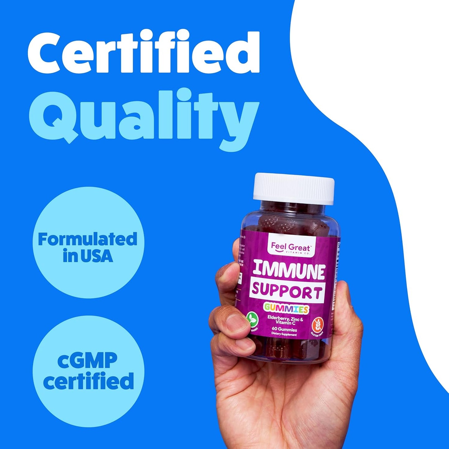 Feel Great Immunity Support Gummies with Elderberry, Zinc, and Vitamin C - 60 Gummies for Enhanced Health