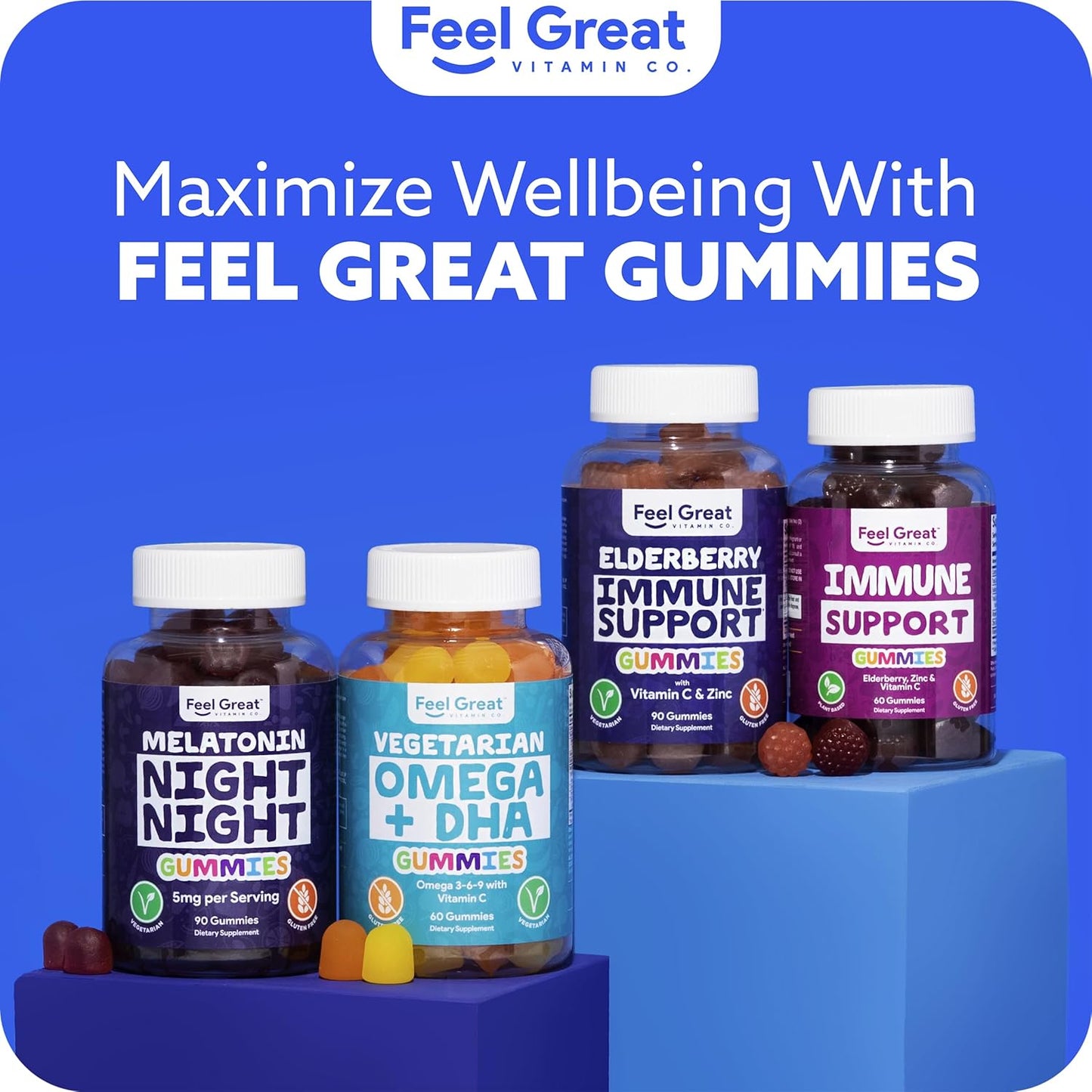 Feel Great Immunity Support Gummies with Elderberry, Zinc, and Vitamin C - 60 Gummies for Enhanced Health