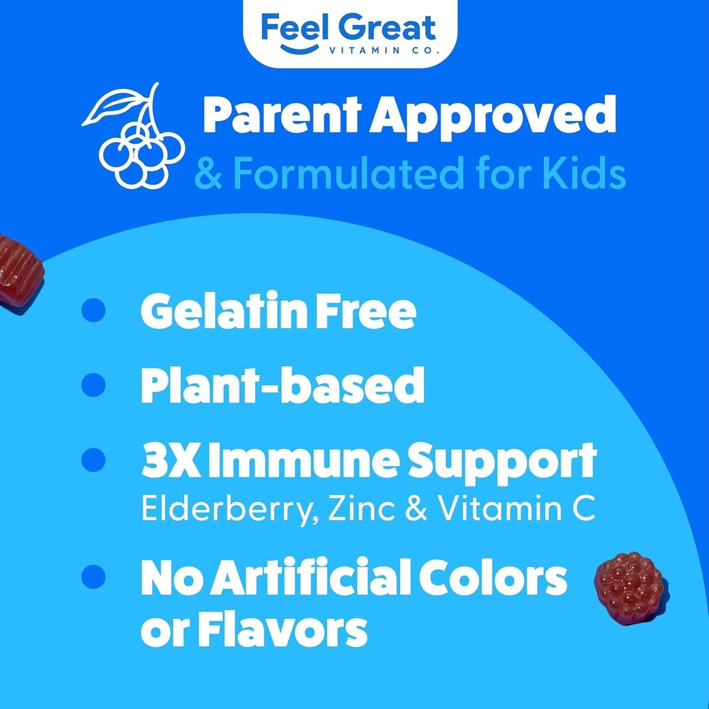 Feel Great Kids Elderberry Gummies with Zinc and Vitamin C - Immune Support for Kids | Berry Flavored Vegan Multivitamins - 90 Gummies (4-Pack)