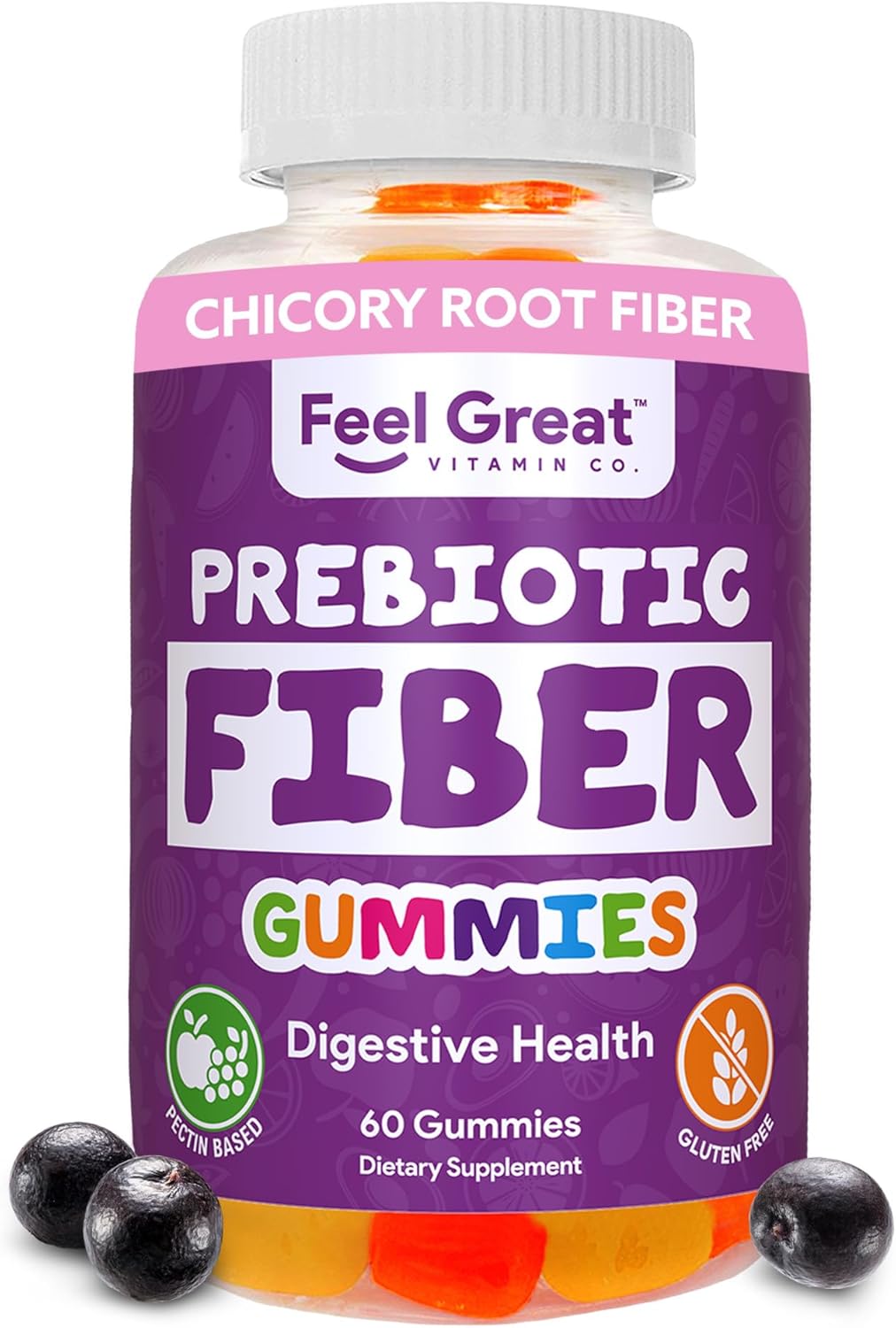 Feel Great Vitamin Co Prebiotic Fiber Gummies (60 Count) for Digestive Health & Immunity - Vegetarian & Vegan Friendly Chewable Supplement