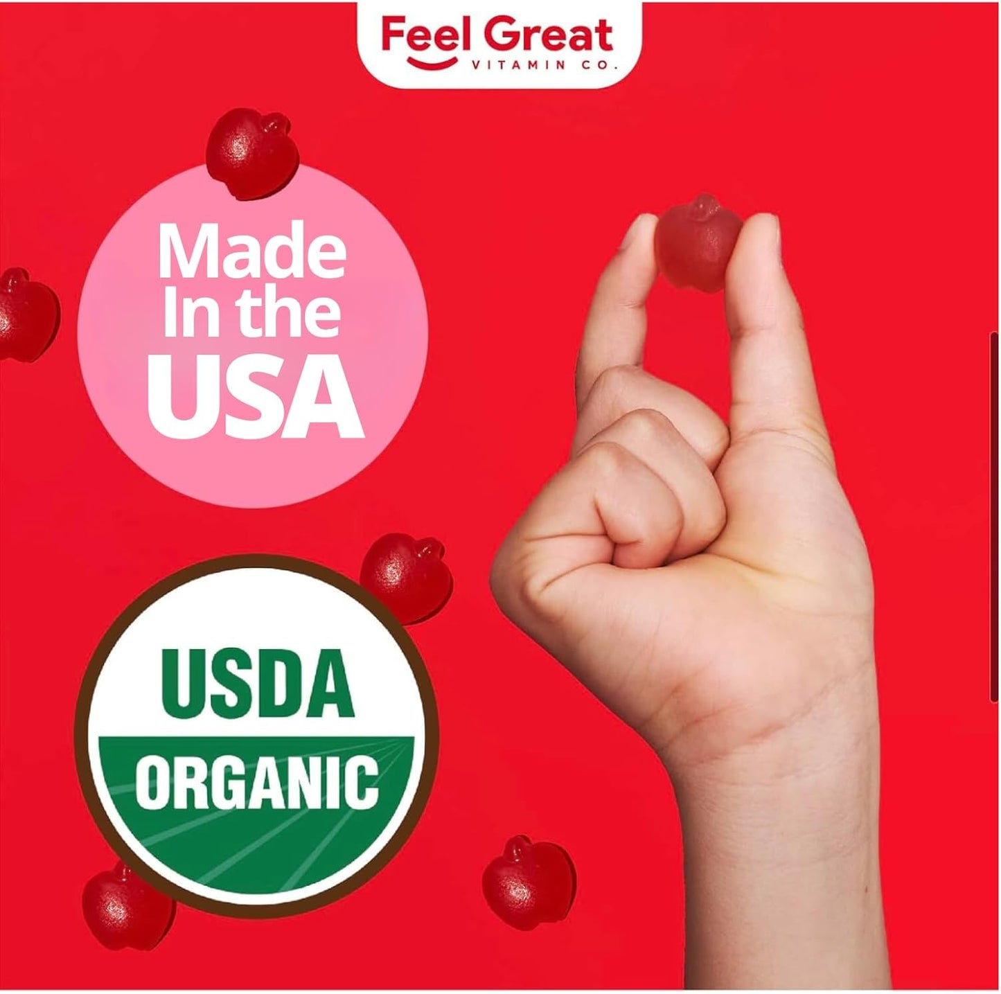 Feel Great Vitamins Organic Kids Apple Cider Vinegar Gummies | Supports Digestive Health with Natural Antioxidants | 60 Day Supply of Kids Gummy Vitamins