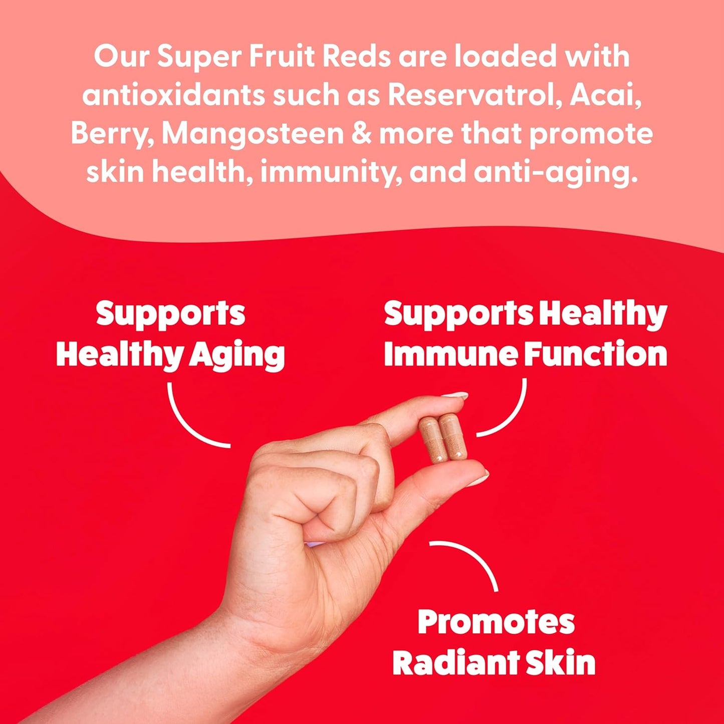 Feel Great Vitamins Superfruit Reds: Antioxidant Superfood for Anti-Aging & Immune Support - Acai, Mangosteen, Pomegranate, Blueberry - 60 Capsules