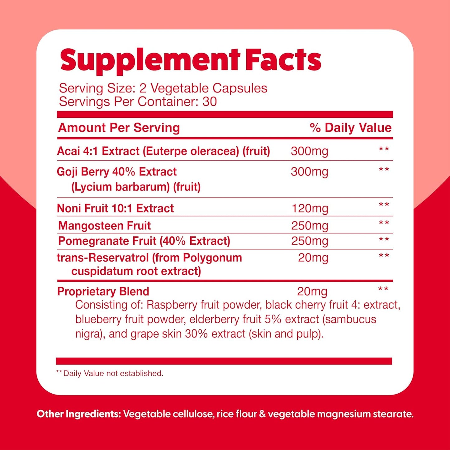 Feel Great Vitamins Superfruit Reds: Antioxidant Superfood for Anti-Aging & Immune Support - Acai, Mangosteen, Pomegranate, Blueberry - 60 Capsules