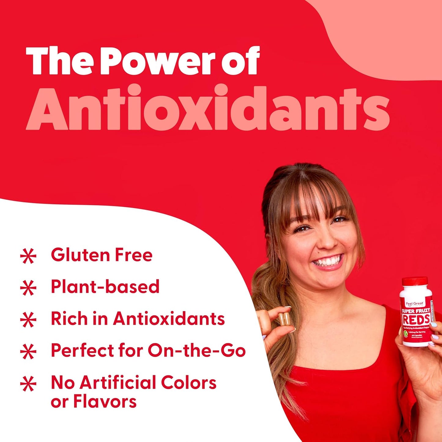 Feel Great Vitamins Superfruit Reds: Antioxidant Superfood for Anti-Aging & Immune Support - Acai, Mangosteen, Pomegranate, Blueberry - 60 Capsules
