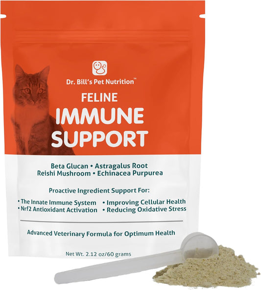 Feline Immune Support Vitamins with Colostrum, Beta Glucan, Lactoferrin, Zinc, Coenzyme Q-10, Bifidobacterium for Cats