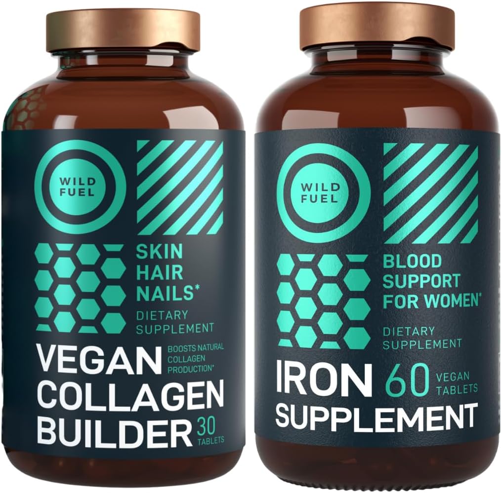 Female Bundle: Vegan Collagen Builder Tablets and Iron Supplement for Women with Folic Acid - Wild Fuel