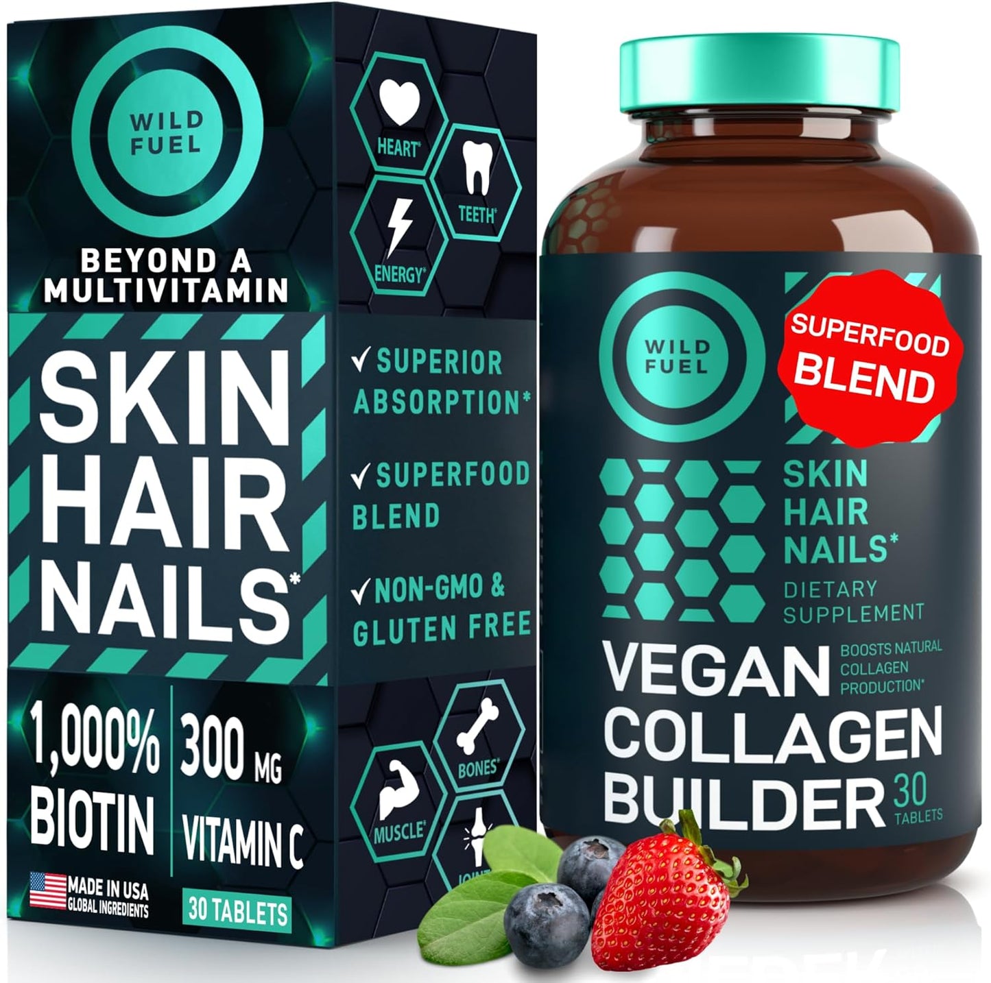 Female Bundle: Vegan Collagen Builder Tablets and Iron Supplement for Women with Folic Acid - Wild Fuel