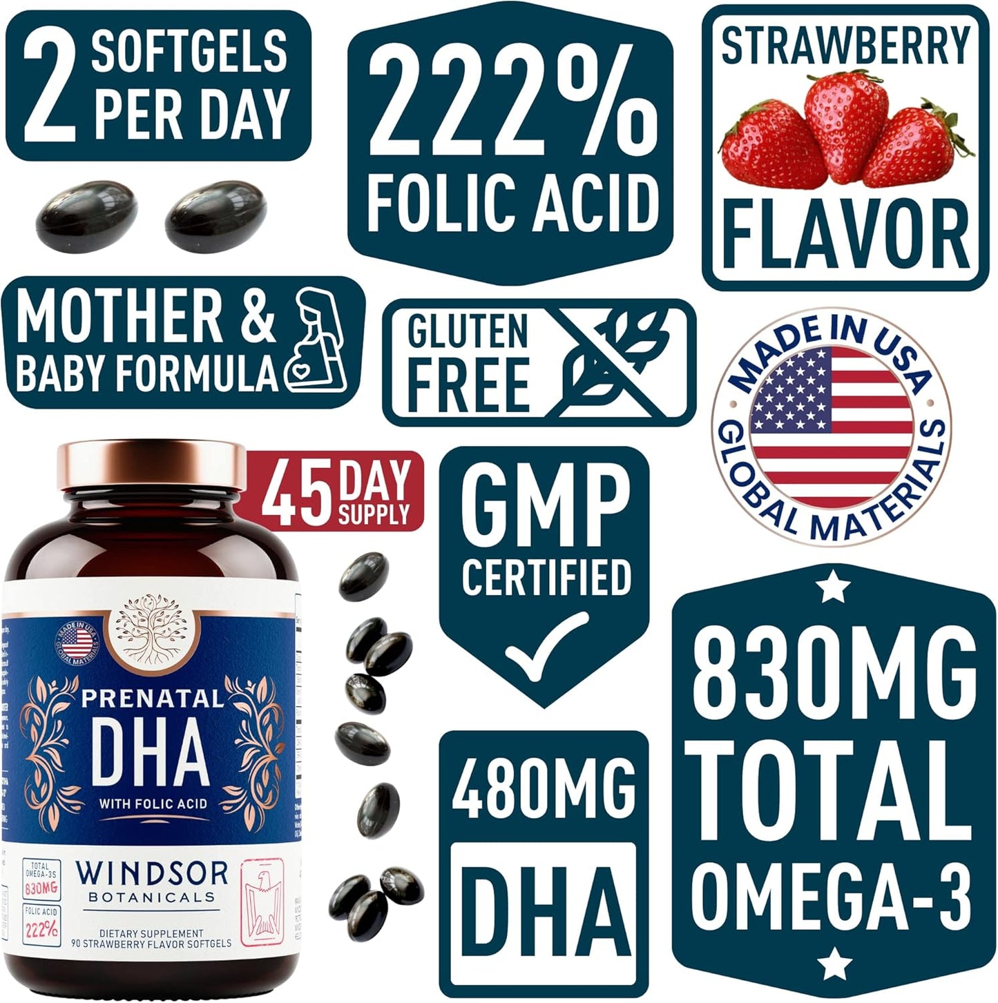 Female Health Bundle: Liquid Biotin with Collagen for Hair Growth, Prenatal Vitamins with DHA and Folic Acid by WINDSOR BOTANICALS