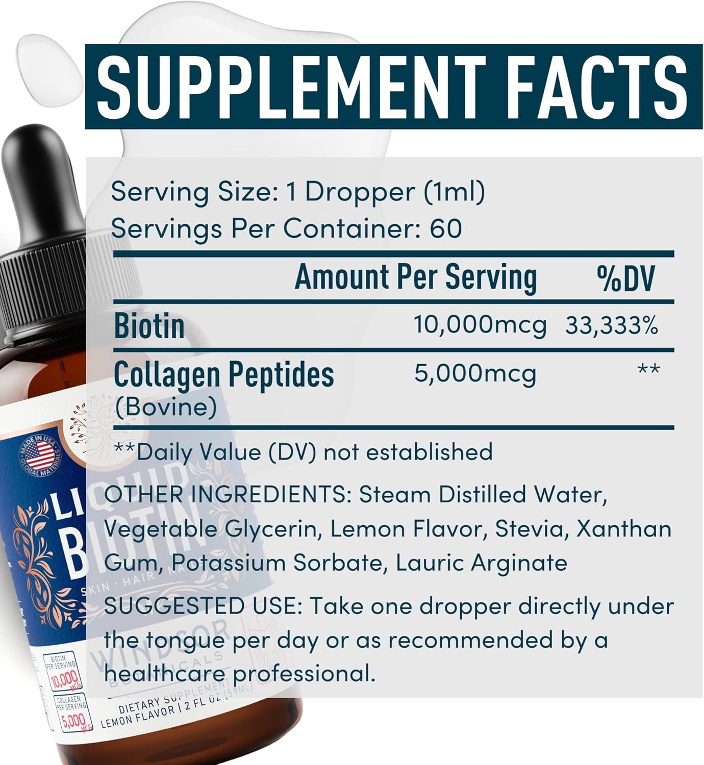 Female Health Bundle: Liquid Biotin with Collagen for Hair Growth, Prenatal Vitamins with DHA and Folic Acid by WINDSOR BOTANICALS
