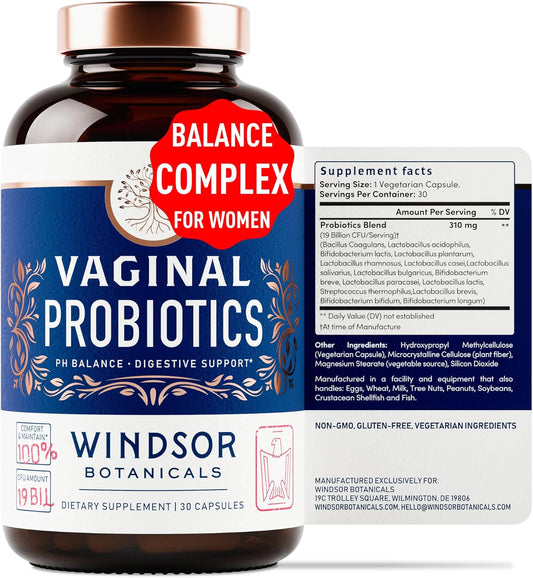 Feminine Balance Complex Probiotics - 19Bil CFU Lactobacillus Salivarius for Women's PH Balance and Gut Health - BV Support - 30 Capsules