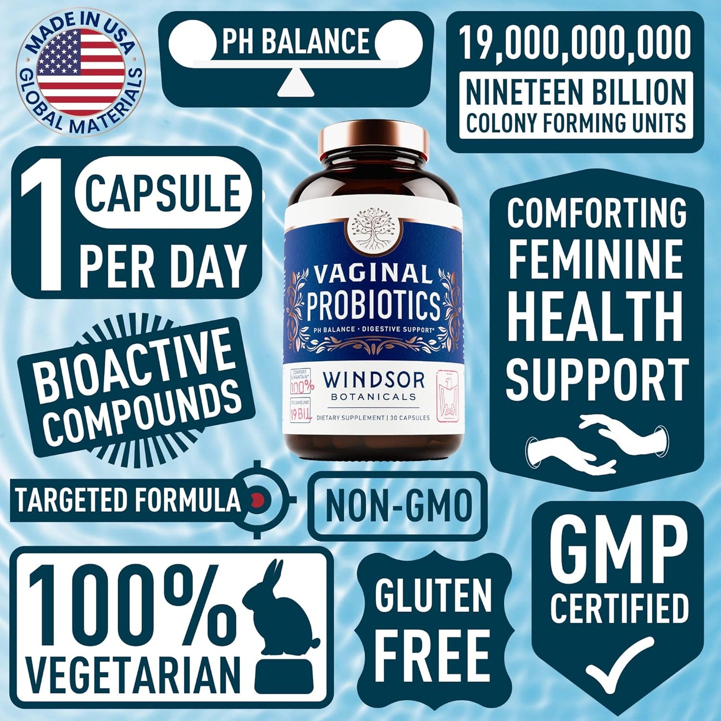 Feminine Balance Complex Probiotics - 19Bil CFU Lactobacillus Salivarius for Women's PH Balance and Gut Health - BV Support - 30 Capsules