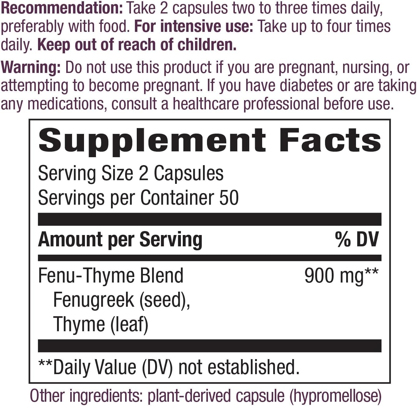 Fenu-Thyme Digestive Support Blend - 900mg Thyme & Fenugreek - Non-GMO Vegan Capsules