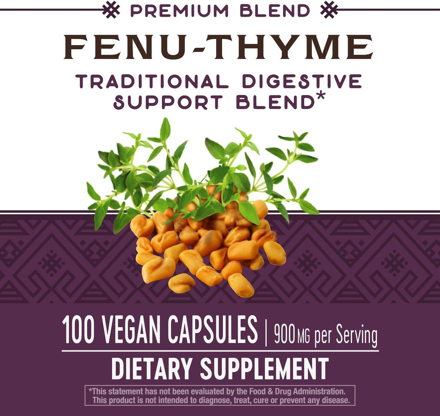 Fenu-Thyme Digestive Support Blend - 900mg Thyme & Fenugreek - Non-GMO Vegan Capsules