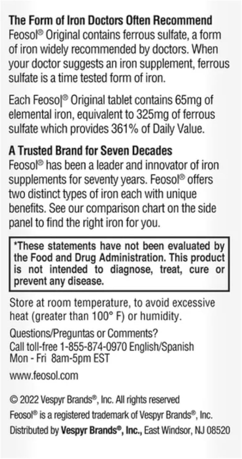 Feosol Original Ferrous Sulfate Iron Supplement, 360 Tablets in 3 Packs