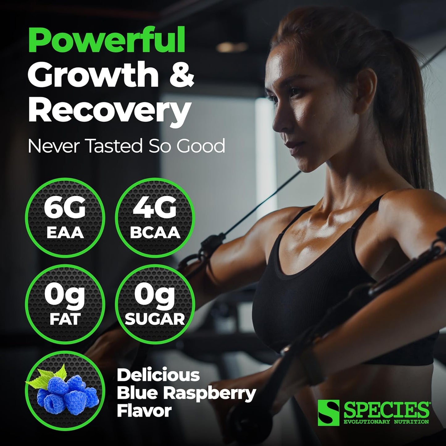 Fermented Amino Evolved EAA & BCAA Powder for Muscle Recovery & Endurance - Blue Raspberry, 30 Servings