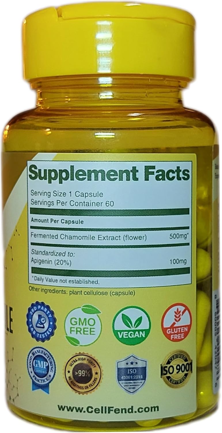 Fermented Chamomile Extract Capsules with 100mg of Apigenin - 60 Vegan Capsules (500mg)