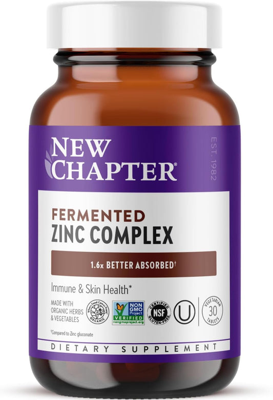 Fermented Zinc Complex Supplement for Immune Support & Skin Health - Mineral-Balancing Formula with Copper - 30 Count
