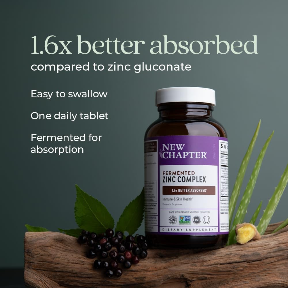 Fermented Zinc Complex Supplement for Immune Support & Skin Health - Mineral-Balancing Formula with Copper - 30 Count