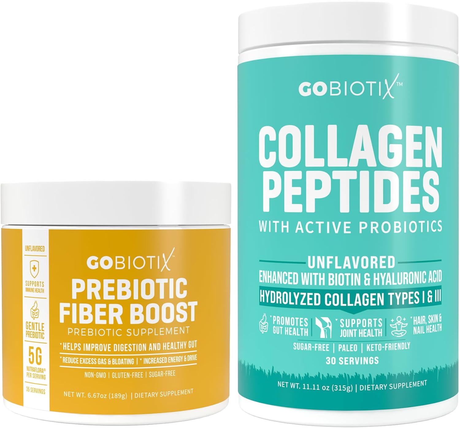 Fiber and Collagen Bundle for Hair, Skin, and Gut Support - 30 Servings of Collagen, 35 Servings of Fiber