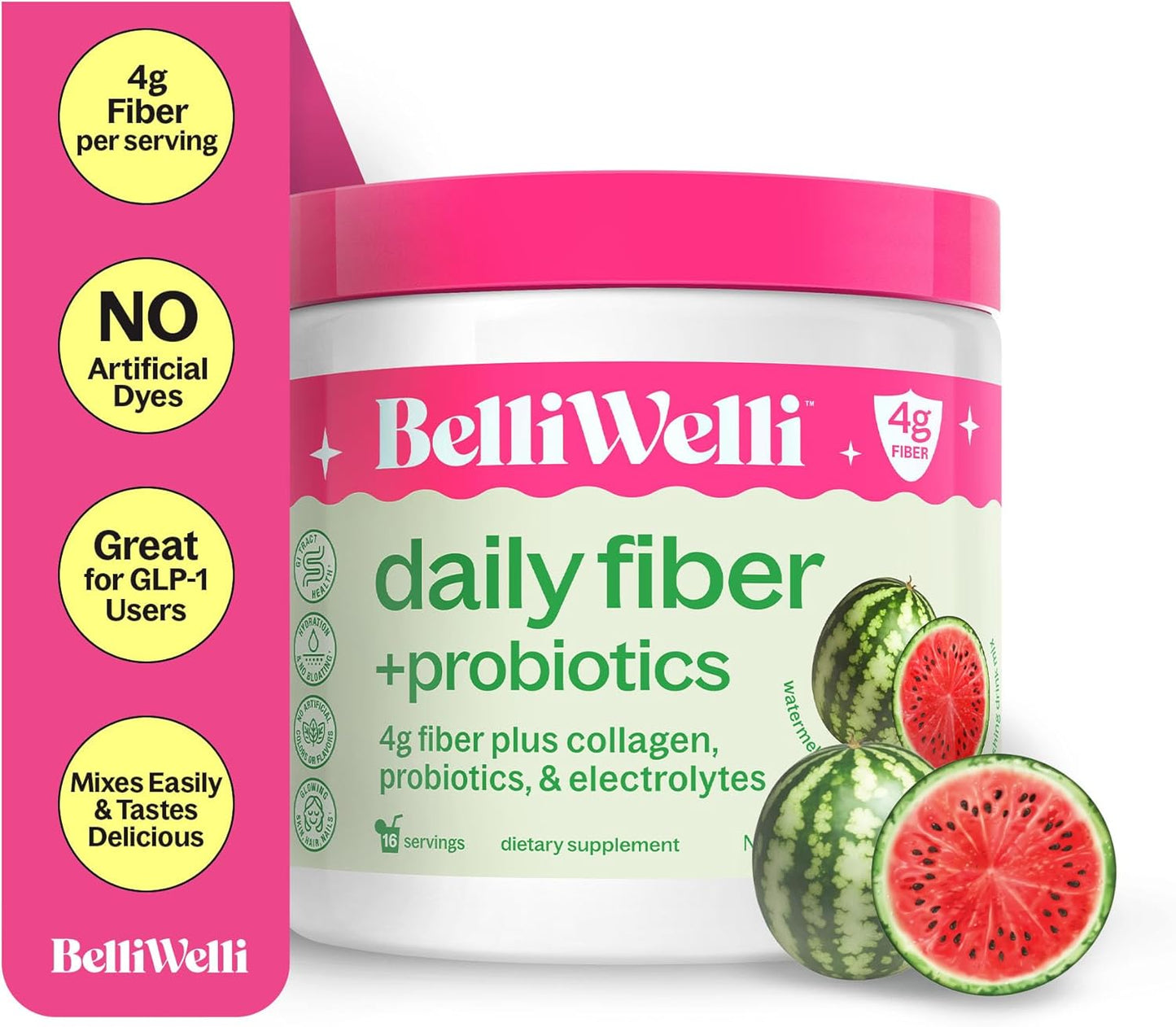 Fiber, Collagen, Probiotics, Electrolytes Bundle - Peach Mango & Watermelon Flavors - Supports Digestion, Gut Balance, Debloating - 32 Servings