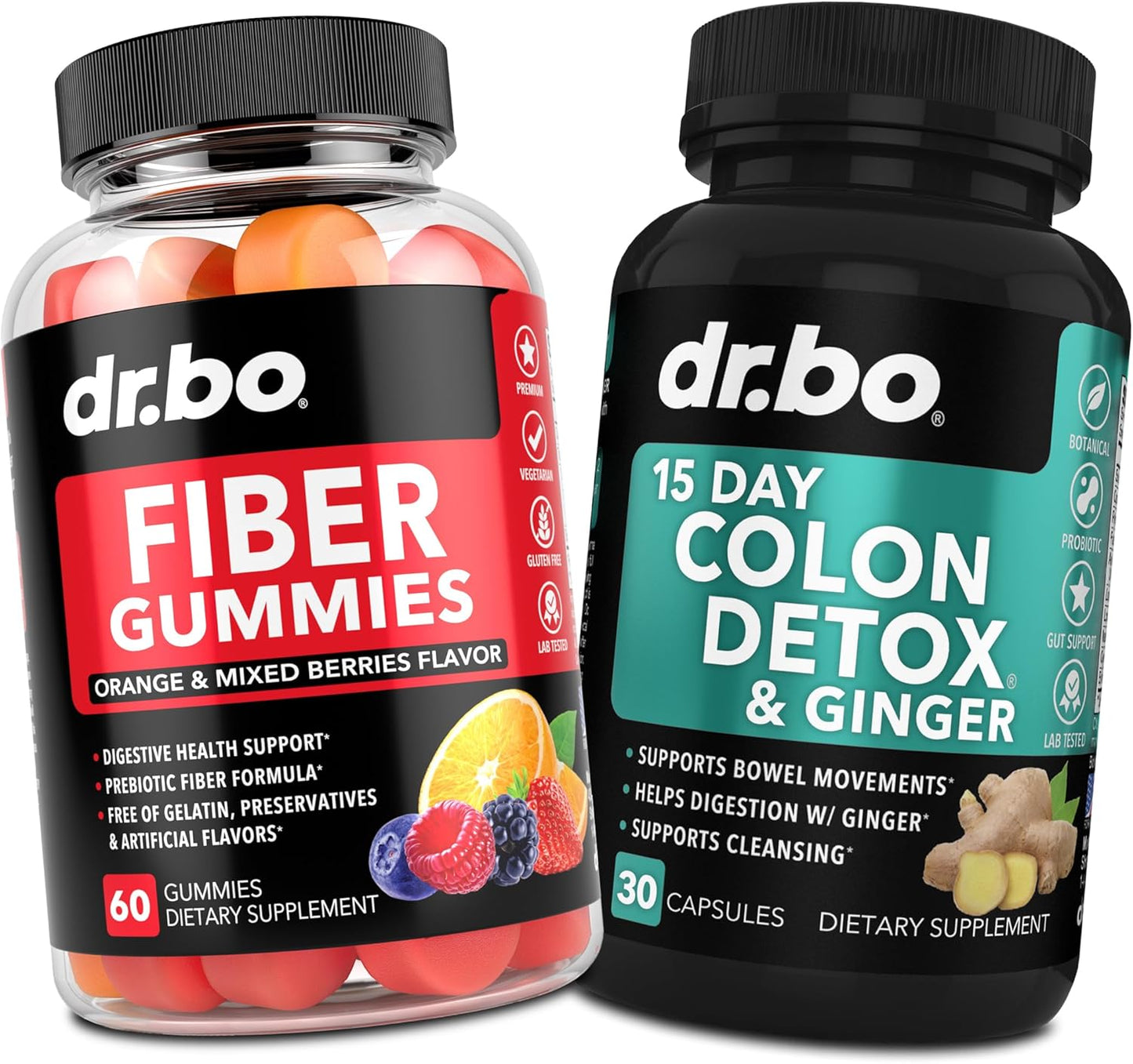 Fiber Gummies with Colon Cleanse & Ginger - Prebiotic Supplement for Gut Health & Digestive Support