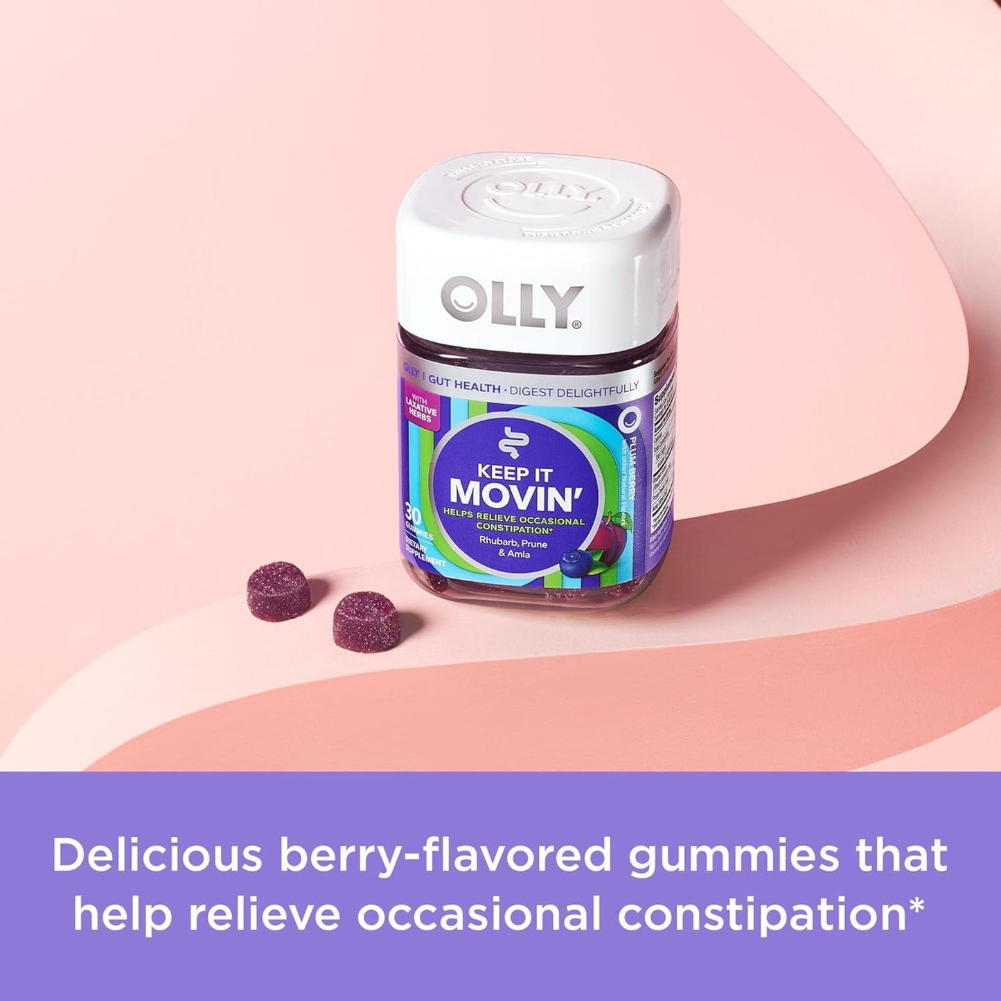 Fiber Gummy Rings with Prebiotic Fiber for Digestive Support - Berry Melon & Constipation Relief with Rhubarb, Prunes, Amla - Plum Berry Flavor - 80ct