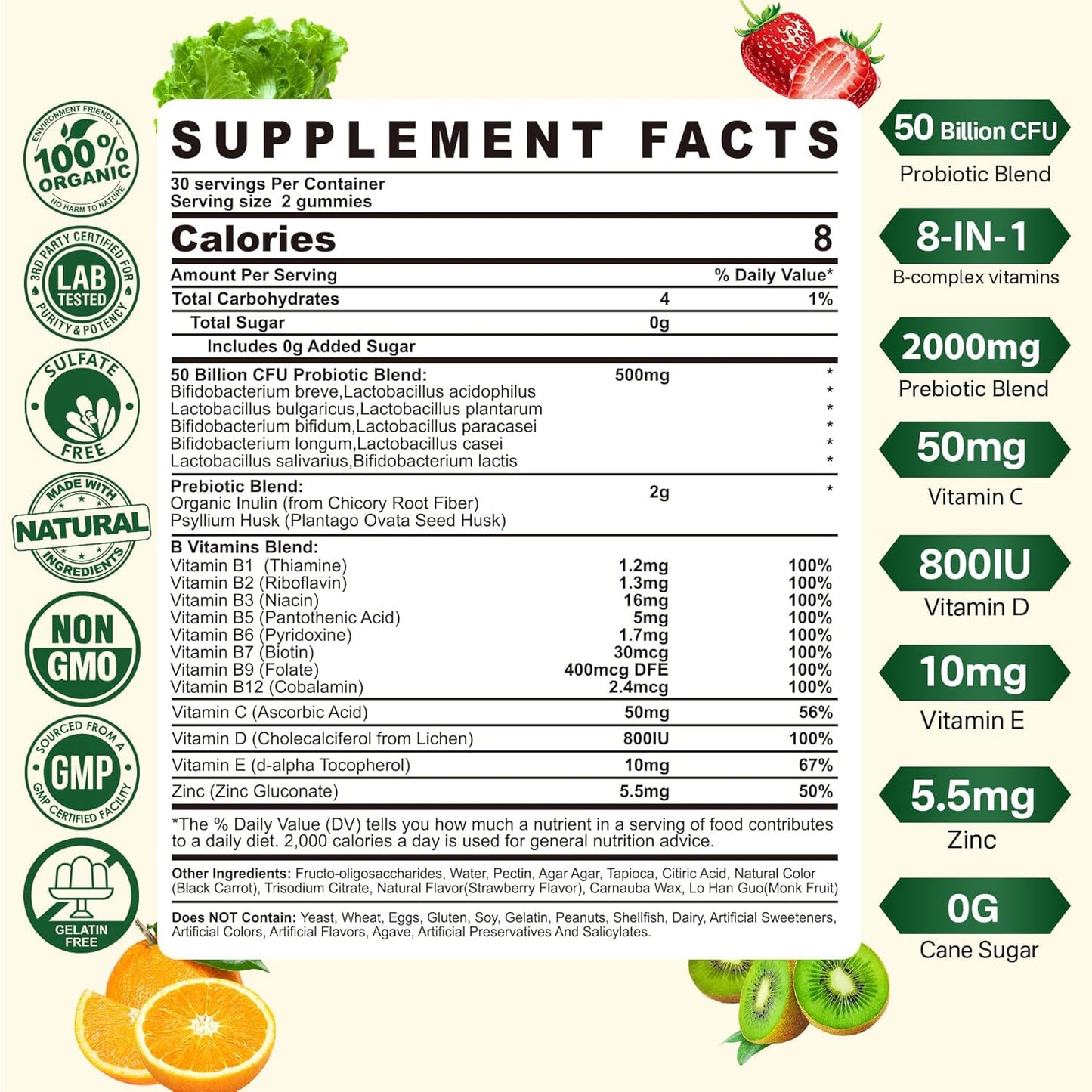 Fiber Probiotics Gummies with Prebiotics for Gut & Immune Health - 50 Billion CFUs, Inulin, Psyllium Husk & Multivitamin - Vegan, 2 Pack - BoostGo Australia