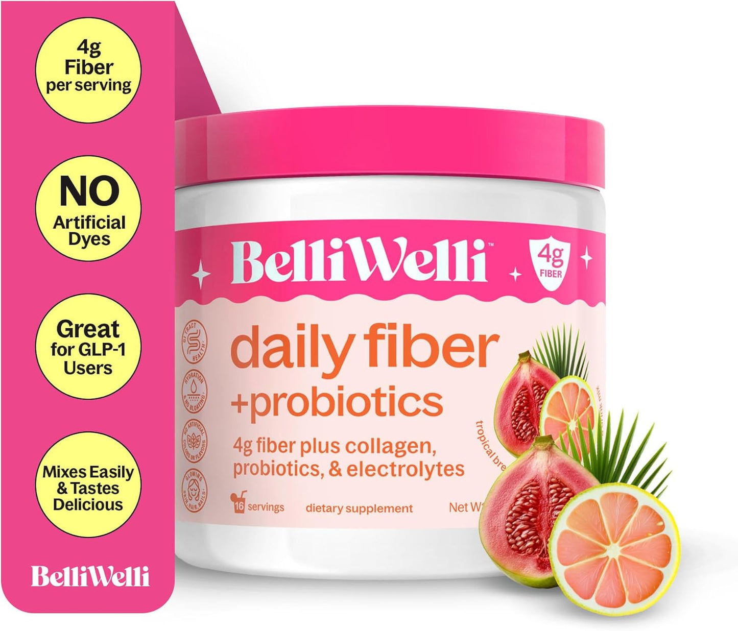 Fiber Supplement Bundle: Tropical Breeze & Wild Berry Flavors with Collagen, Probiotics, & Electrolytes for Digestion Support - 32 Servings