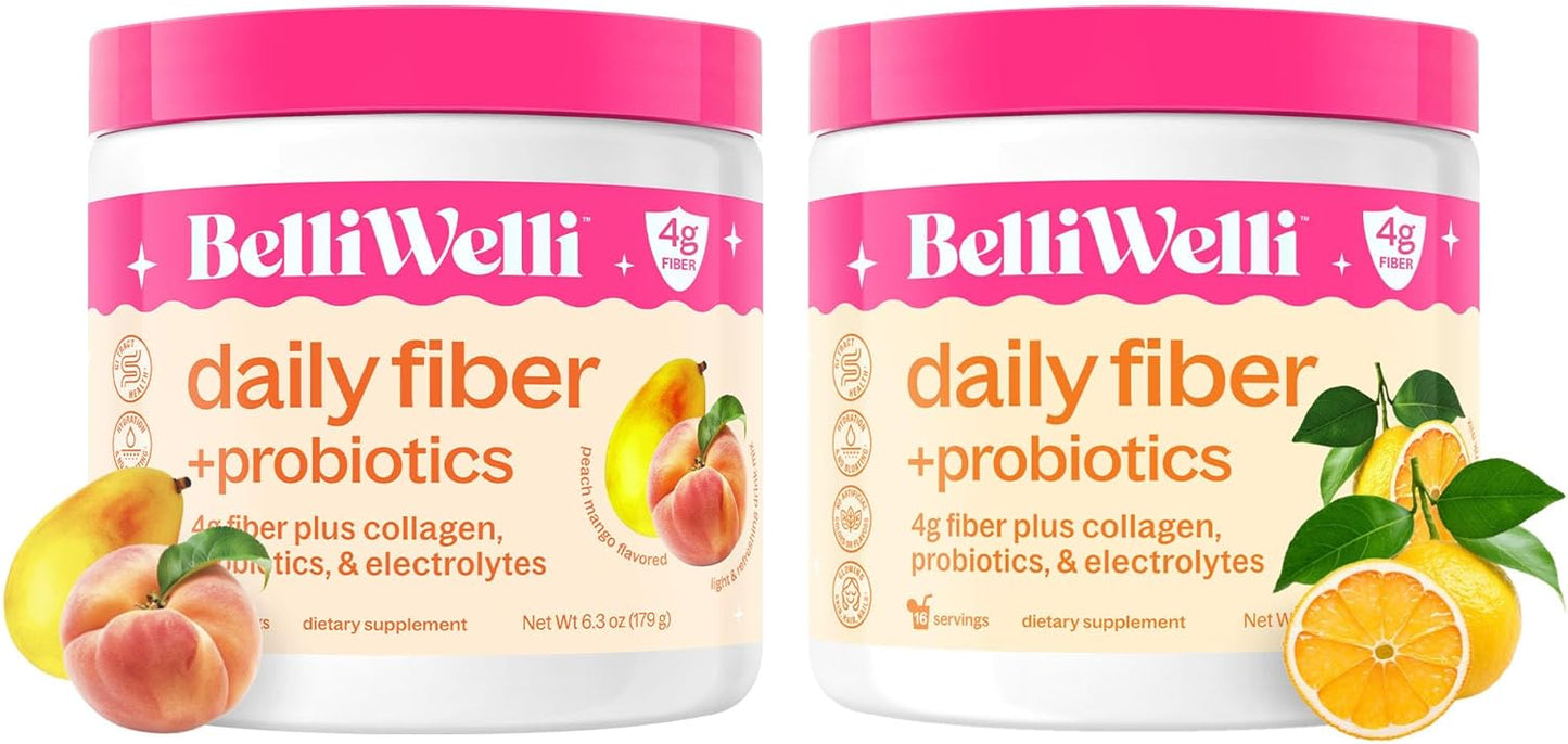 Fiber Supplement Bundle with Collagen, Probiotics, and Electrolytes in Peach Mango and Orange Yuzu Mandarin Flavors - 32 Servings for Digestive Support