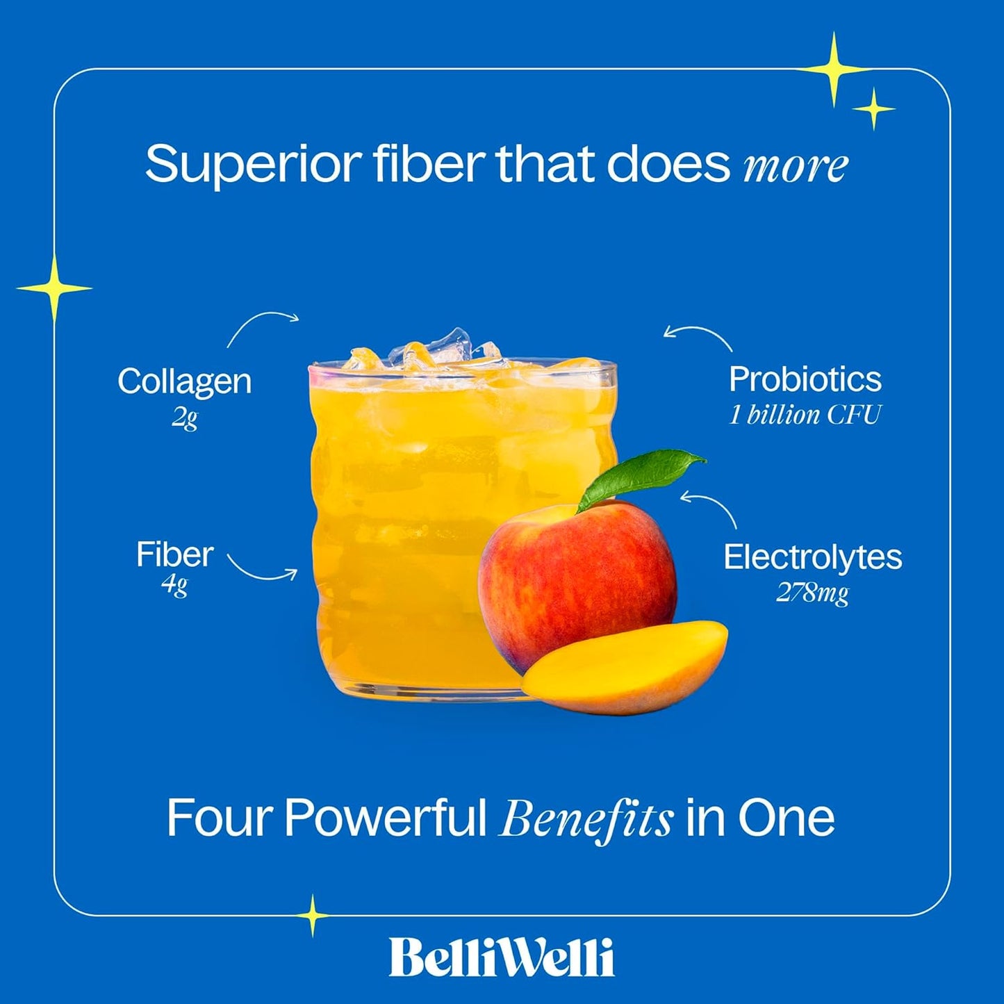 Fiber Supplement Bundle with Collagen, Probiotics & Electrolytes - Peach Mango & Strawberry Lemonade - Supports Digestive Health & Balance - 32 Servings