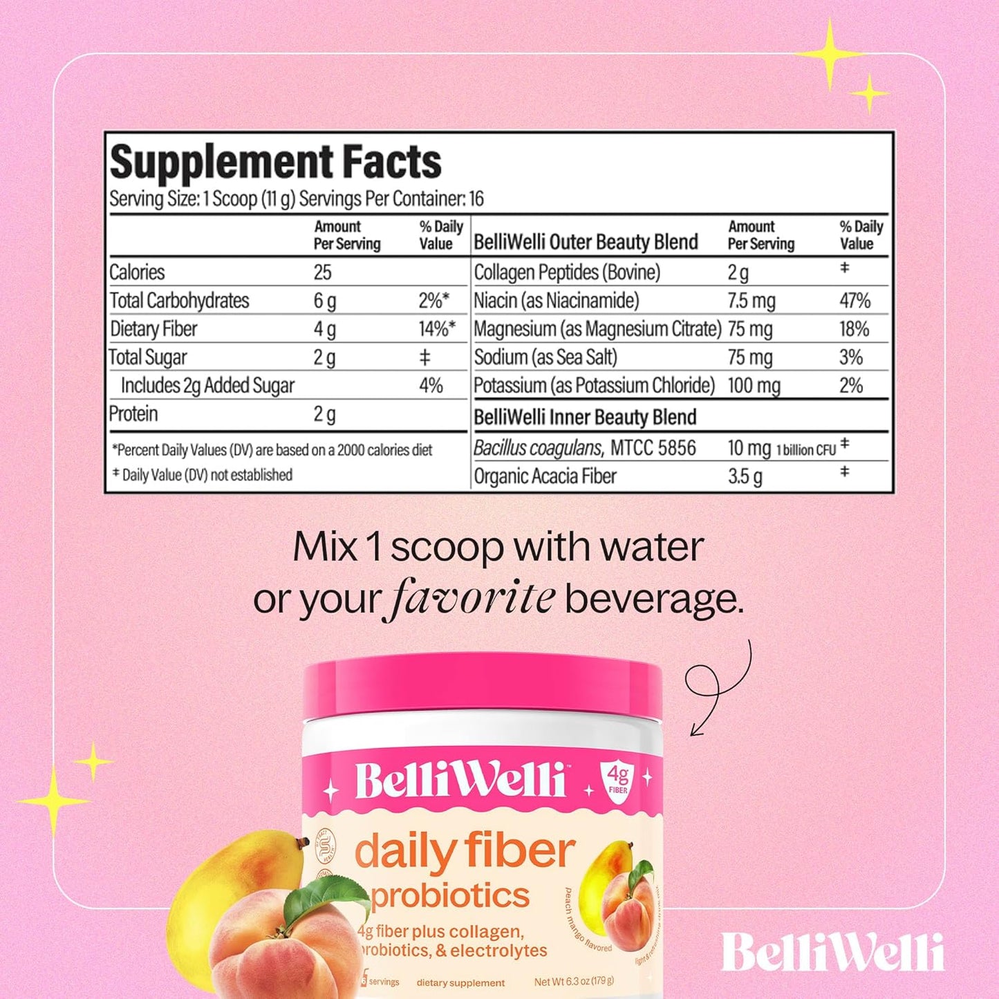 Fiber Supplement Bundle with Collagen, Probiotics & Electrolytes - Peach Mango & Strawberry Lemonade - Supports Digestive Health & Balance - 32 Servings