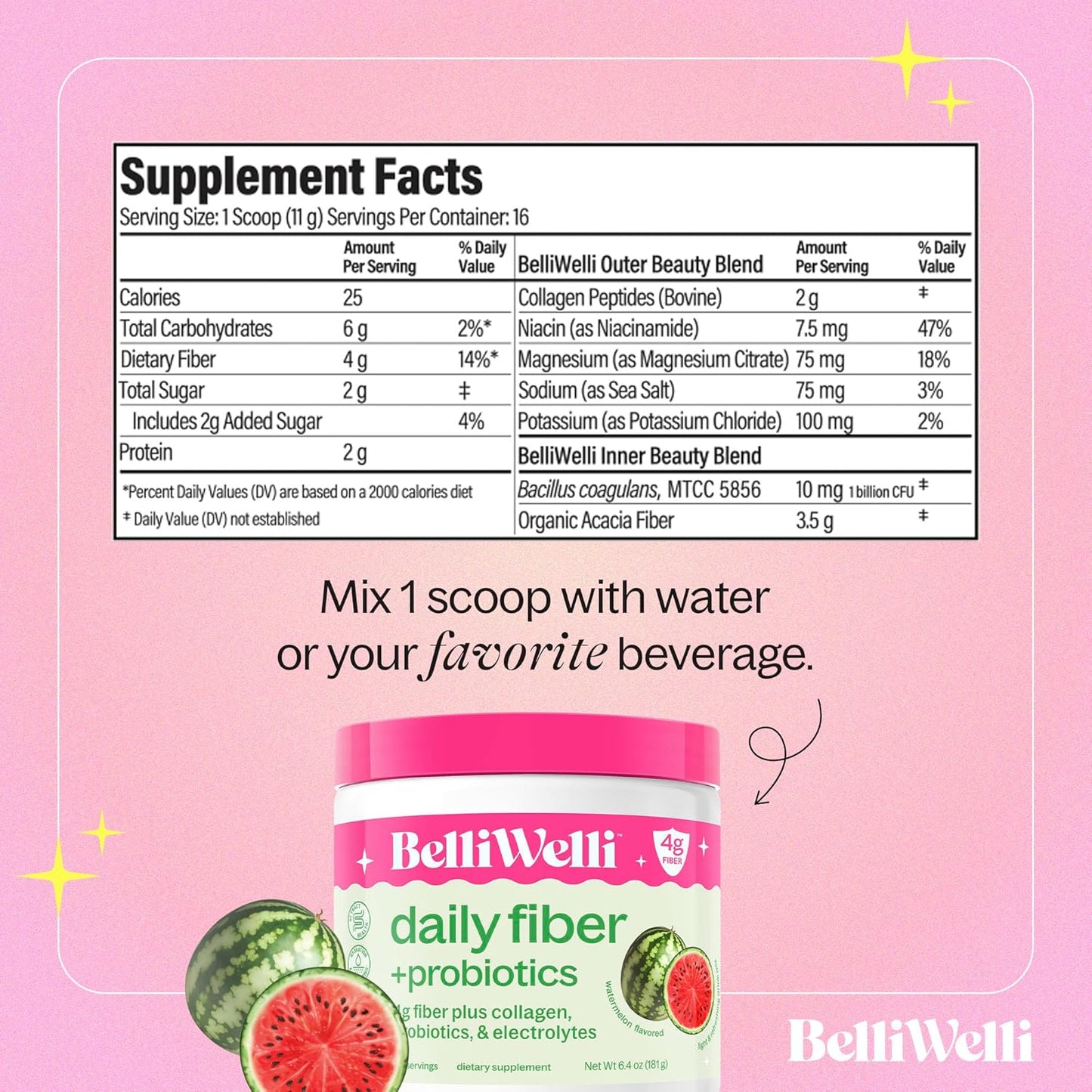 Fiber Supplement Bundle with Collagen, Probiotics & Electrolytes - Refreshing Tropical Breeze & Watermelon Flavors - 32 Servings for Balanced Wellness