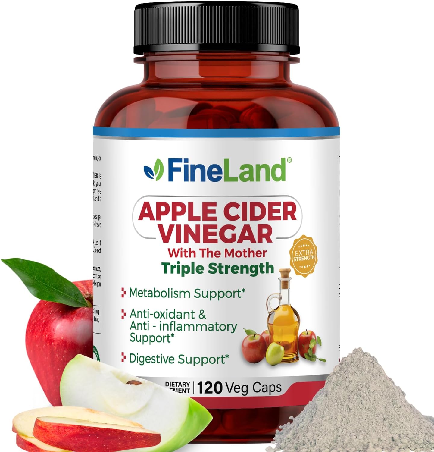 FineLand Apple Cider Vinegar Capsules with Probiotics - Triple Strength 1,600 mg, Digestive Support - 120 Vegan Capsules