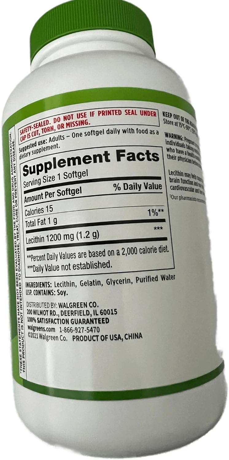 Finest Nutrition Walgreens Lecithin 1200mg Softgels - 200 Count Bottle