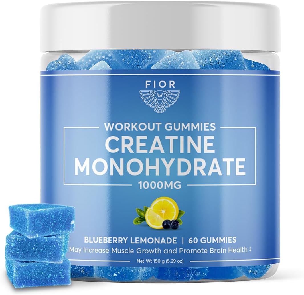 FIOR Creatine Gummy - Chewable Creatine Monohydrate Supplement, Blueberry Lemonade Flavor, 60 Count