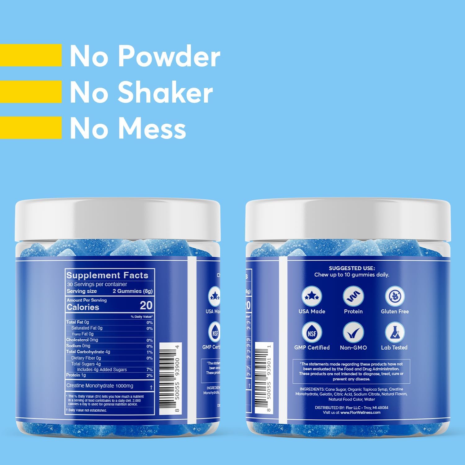 FIOR Creatine Gummy - Chewable Creatine Monohydrate Supplement, Blueberry Lemonade Flavor, 60 Count