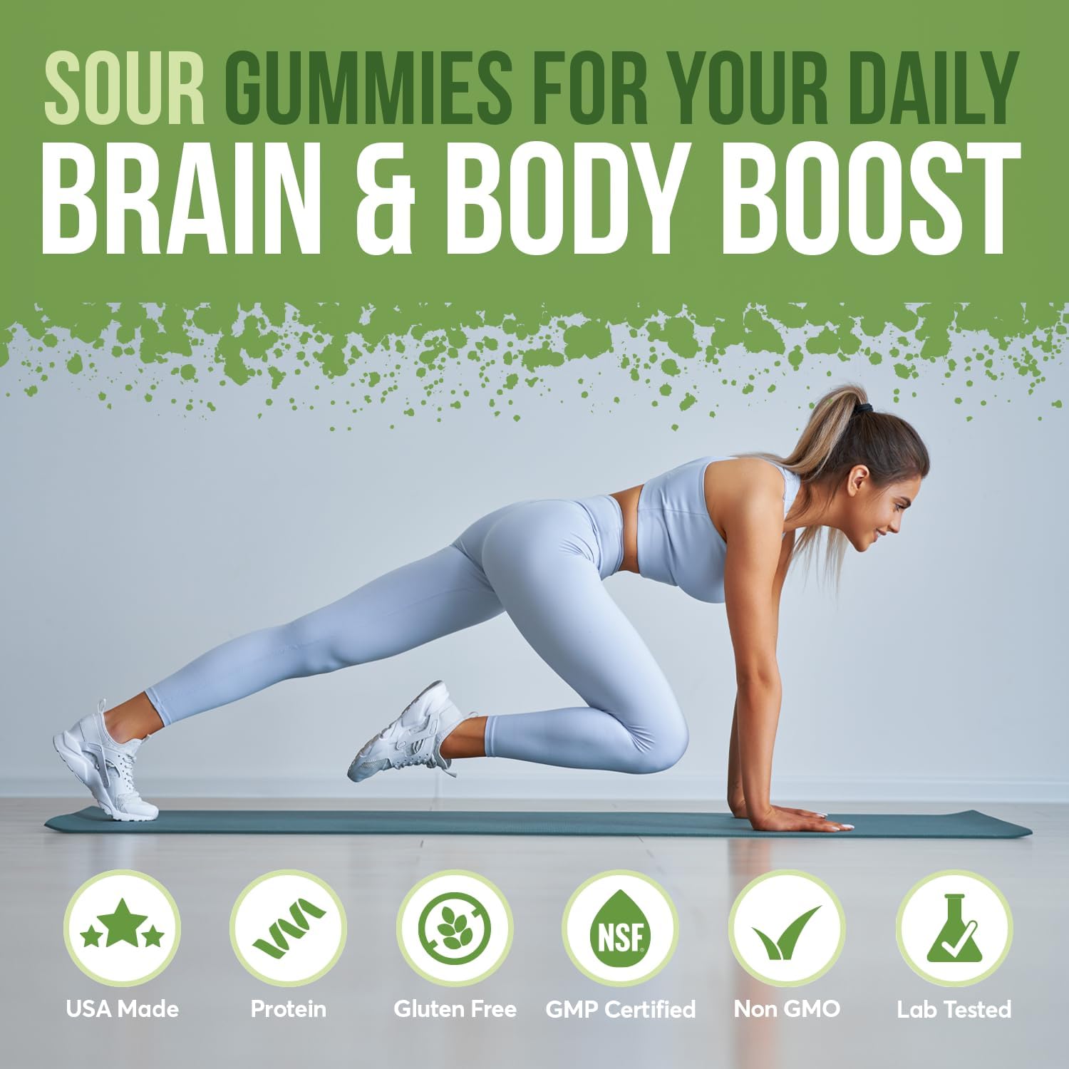 FIOR Creatine Gummy - Top Quality Creatine Monohydrate Chews, 60 Count, Workout & Protein Supplement, Brain Boost, Sour Green Apple Flavor, 30 Servings