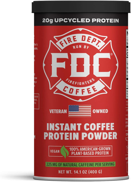 Fire Department Coffee Instant Plant-Based Protein Powder - Supports Firefighters - Upcycled Barley Protein - 100% American-Grown - 14.1 oz Can