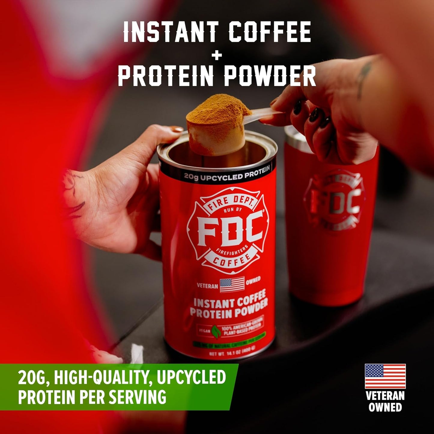 Fire Department Coffee Instant Plant-Based Protein Powder - Supports Firefighters - Upcycled Barley Protein - 100% American-Grown - 14.1 oz Can