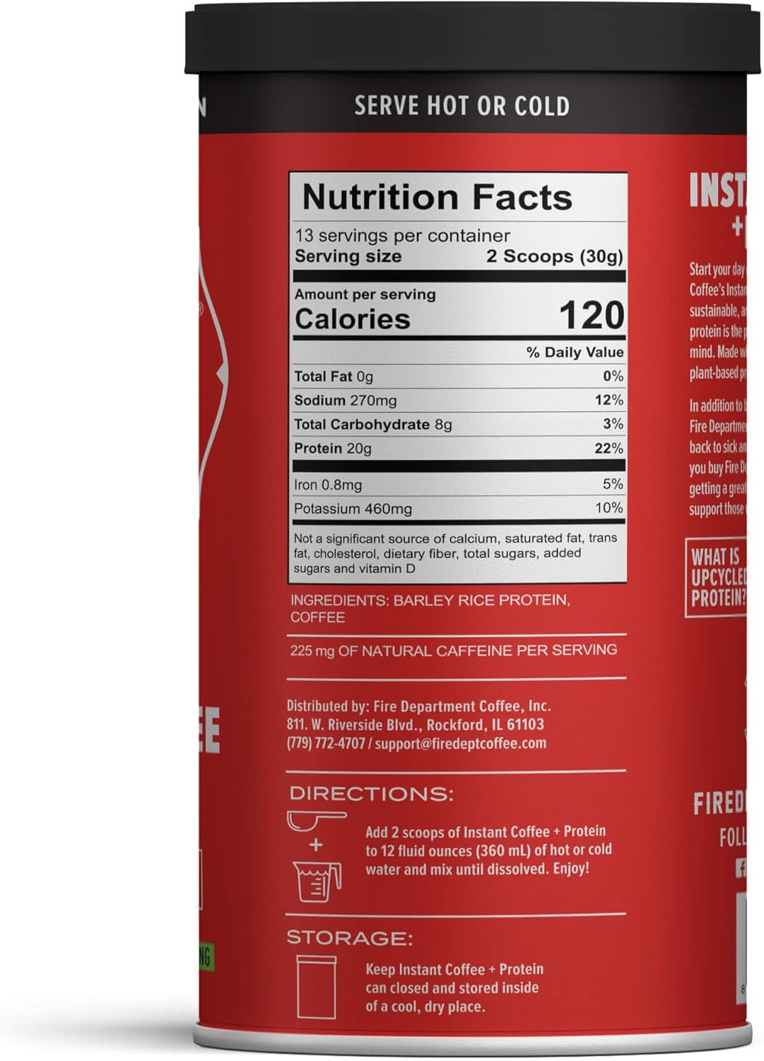 Fire Department Coffee Instant Plant-Based Protein Powder - Supports Firefighters - Upcycled Barley Protein - 100% American-Grown - 14.1 oz Can