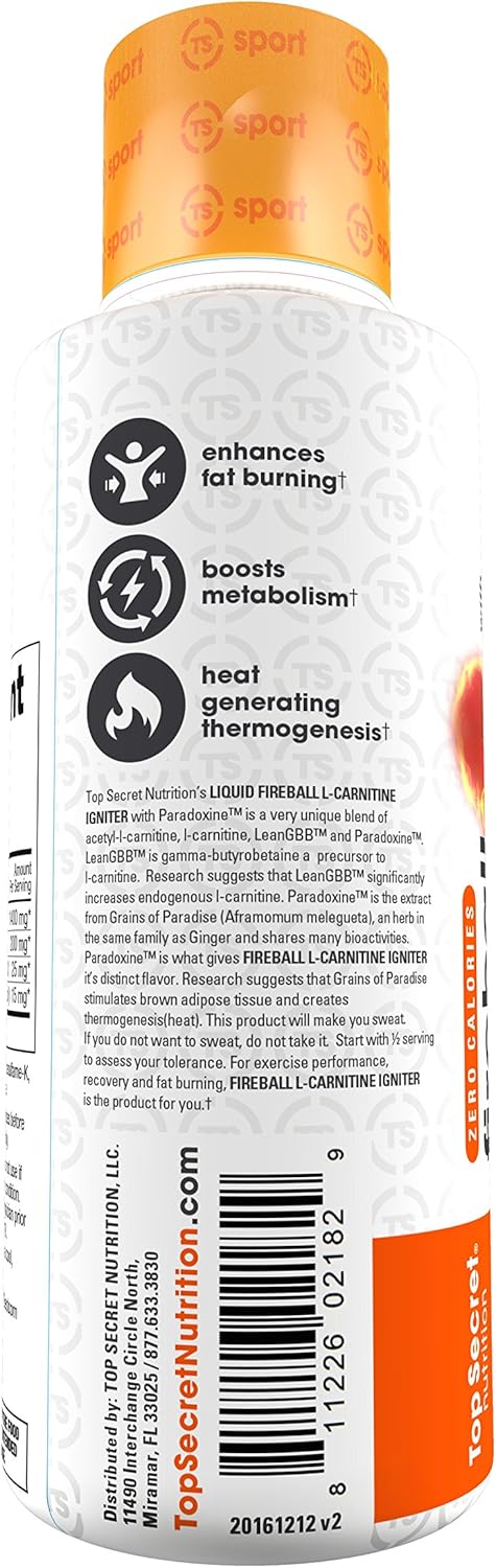 Fireball L-Carnitine Liquid with Paradoxine and Cherry Flavor - Top Secret Nutrition - 16 Ounce Bottle
