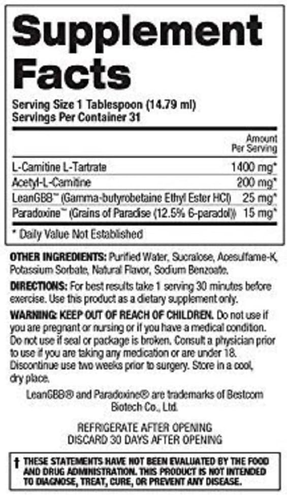 Fireball L-Carnitine Liquid with Paradoxine and Cherry Flavor - Top Secret Nutrition - 16 Ounce Bottle