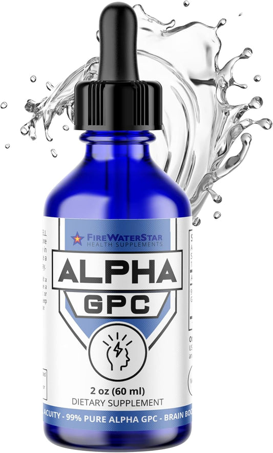 FIREWATERSTAR Alpha GPC Choline Liquid Drops - Nootropic Brain Supplement for Memory and Focus - 99% Pure L Alpha-GPC - 300mg - 30 Day Supply