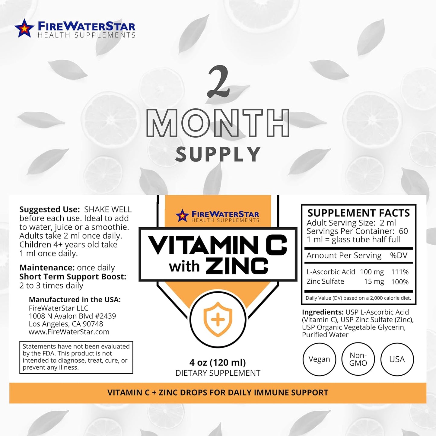 FIREWATERSTAR Liquid Vitamin C with Zinc and Apple Cider Vinegar Bundle - Health Supplements