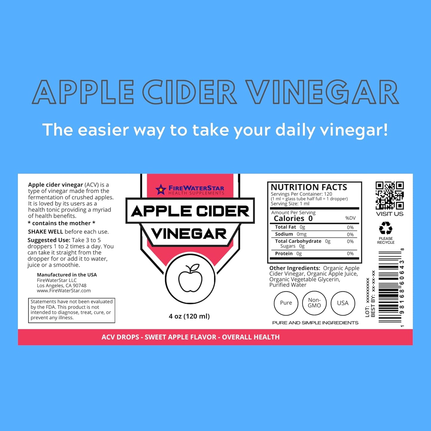 FIREWATERSTAR Liquid Vitamin C with Zinc and Apple Cider Vinegar Bundle - Health Supplements